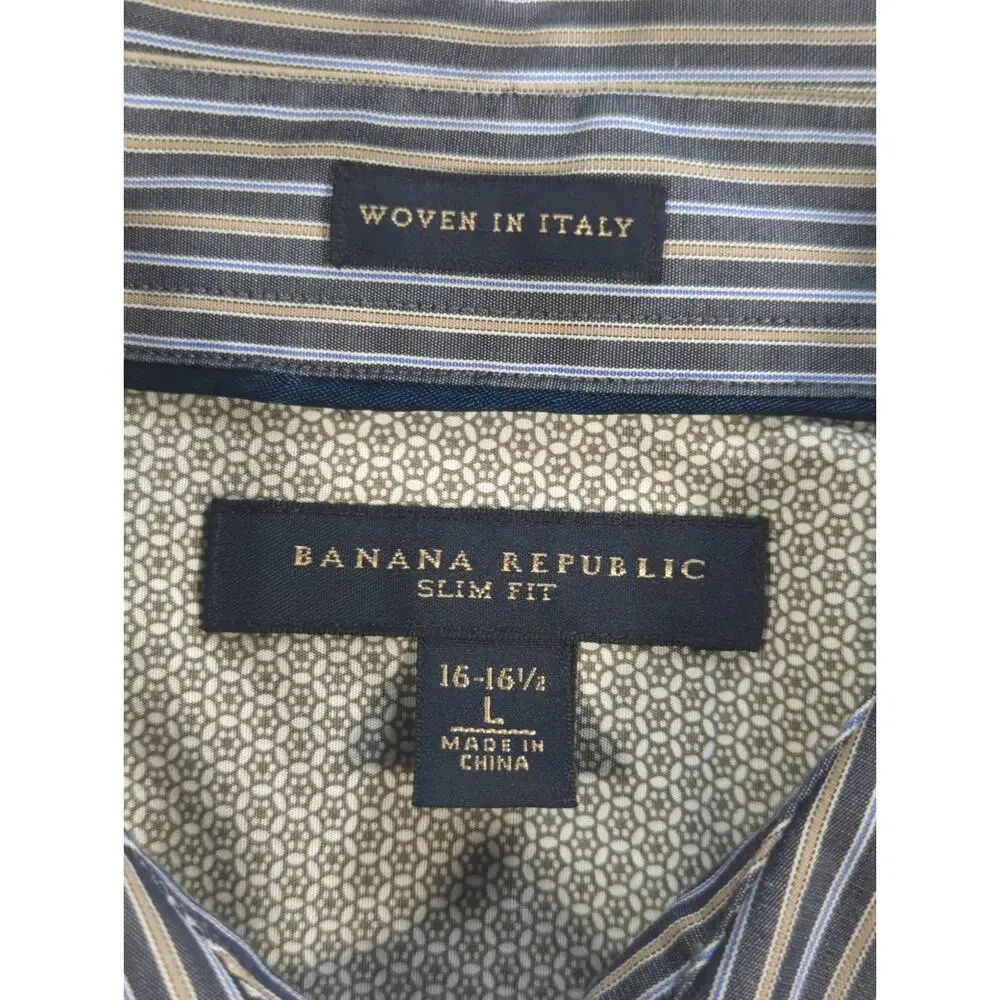 Banana Republic Shirt Mens L Slim Fit Striped French Cuff Italy Cotton Dress